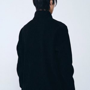 Áo khoác nam Humtto vỏ mềm có gân đan dây kéo (đen)-5