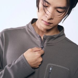 Áo thun dài tay nam Humtto có khóa kéo nửa người nâu-14