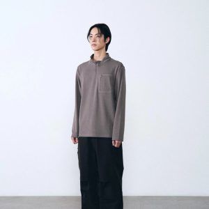 Áo thun dài tay nam Humtto có khóa kéo nửa người nâu-2