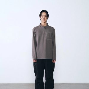 Áo thun dài tay nam Humtto có khóa kéo nửa người nâu-4