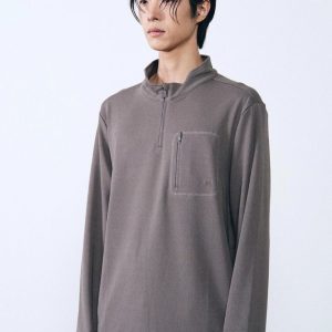 Áo thun dài tay nam Humtto có khóa kéo nửa người nâu-5