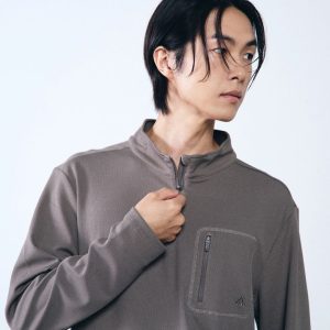 Áo thun dài tay nam Humtto có khóa kéo nửa người nâu-8
