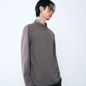 Áo thun dài tay nam Humtto có khóa kéo nửa người nâu-9